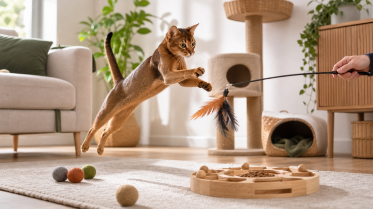 abyssin chat joueur jouets - illustration MonChatJoue