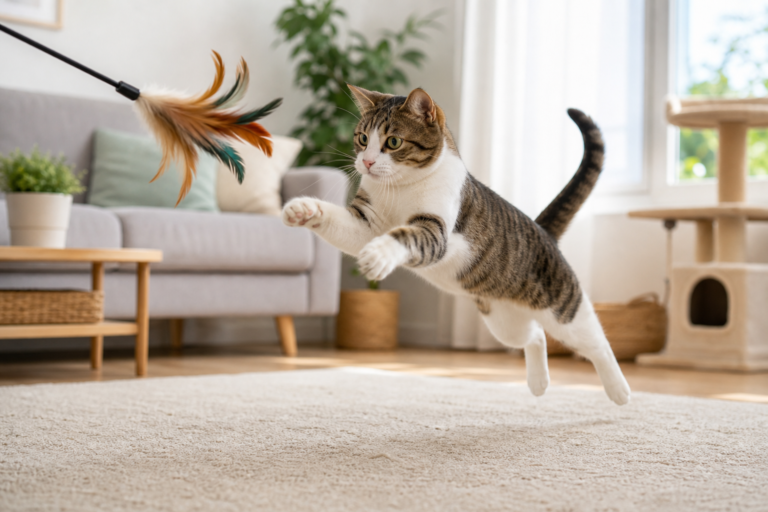 canne à pêche pour chat - illustration MonChatJoue