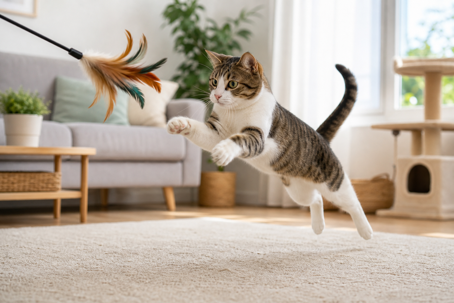 canne à pêche pour chat - illustration MonChatJoue