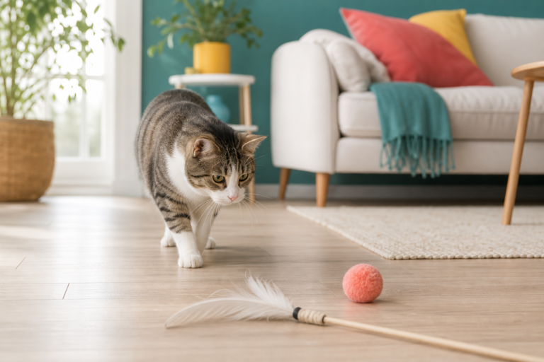 chat qui ne joue pas jouets - illustration MonChatJoue