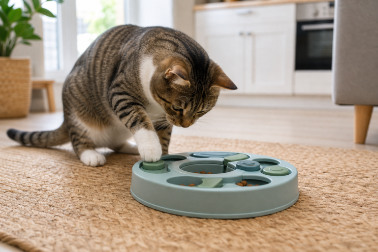 jouet distributeur croquettes chat - illustration MonChatJoue
