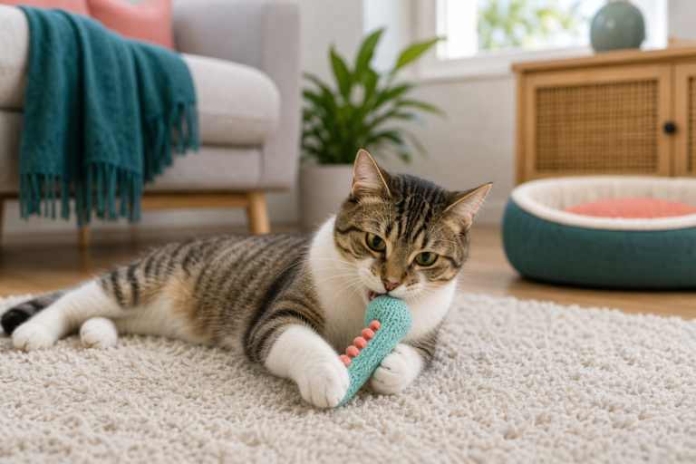 jouets pour chat à mobilité réduite - illustration MonChatJoue