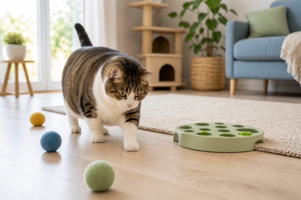 jouets pour chat en surpoids - illustration MonChatJoue