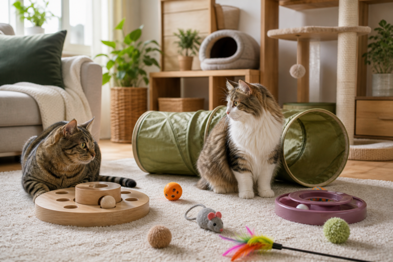 jouets plusieurs chats - illustration MonChatJoue