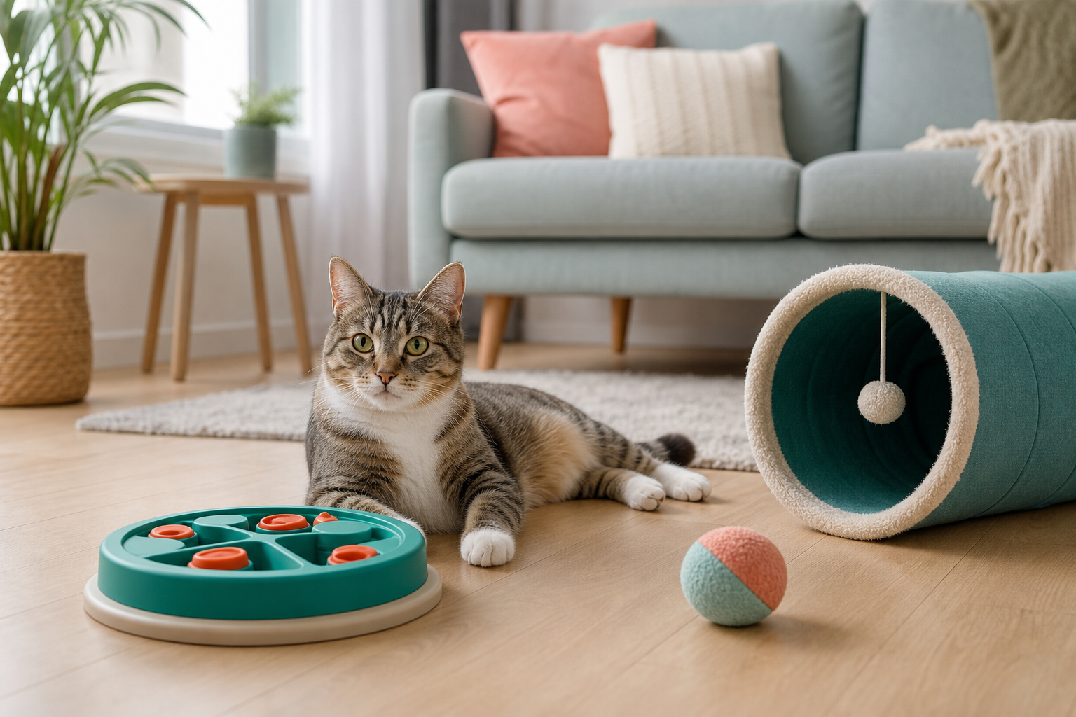 jouets sans danger chat seul - illustration MonChatJoue