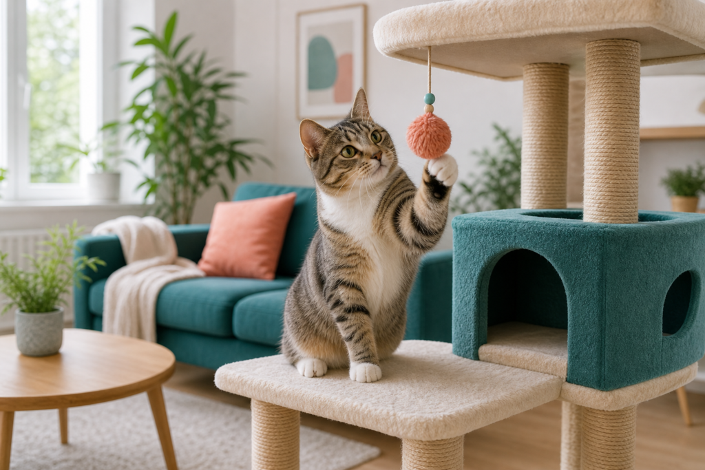 jouets suspendus chat - illustration MonChatJoue