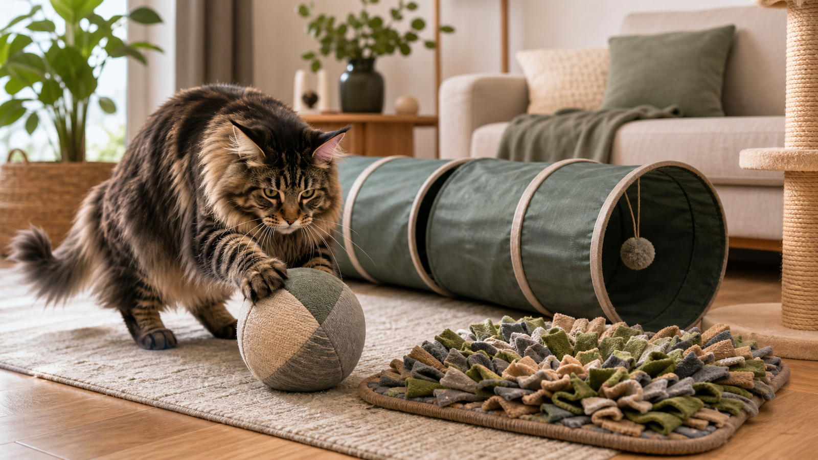 maine coon chat joueur jouets - illustration MonChatJoue