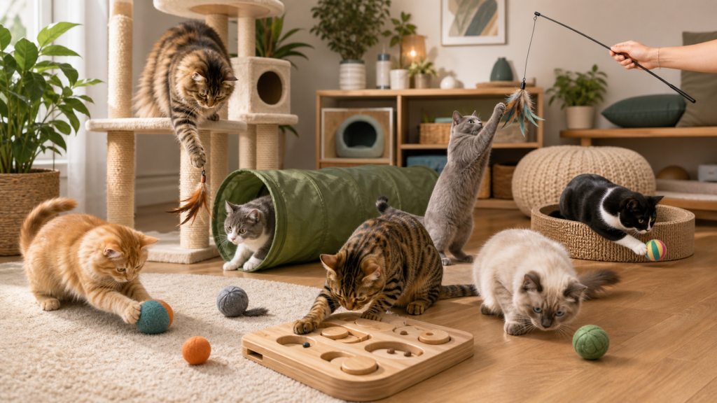 races de chats joueurs jouets - illustration MonChatJoue