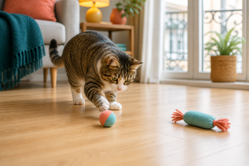 stimulation mentale ou physique chat - illustration MonChatJoue